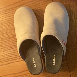 L.L. Bean Cream Mules with Red Accent